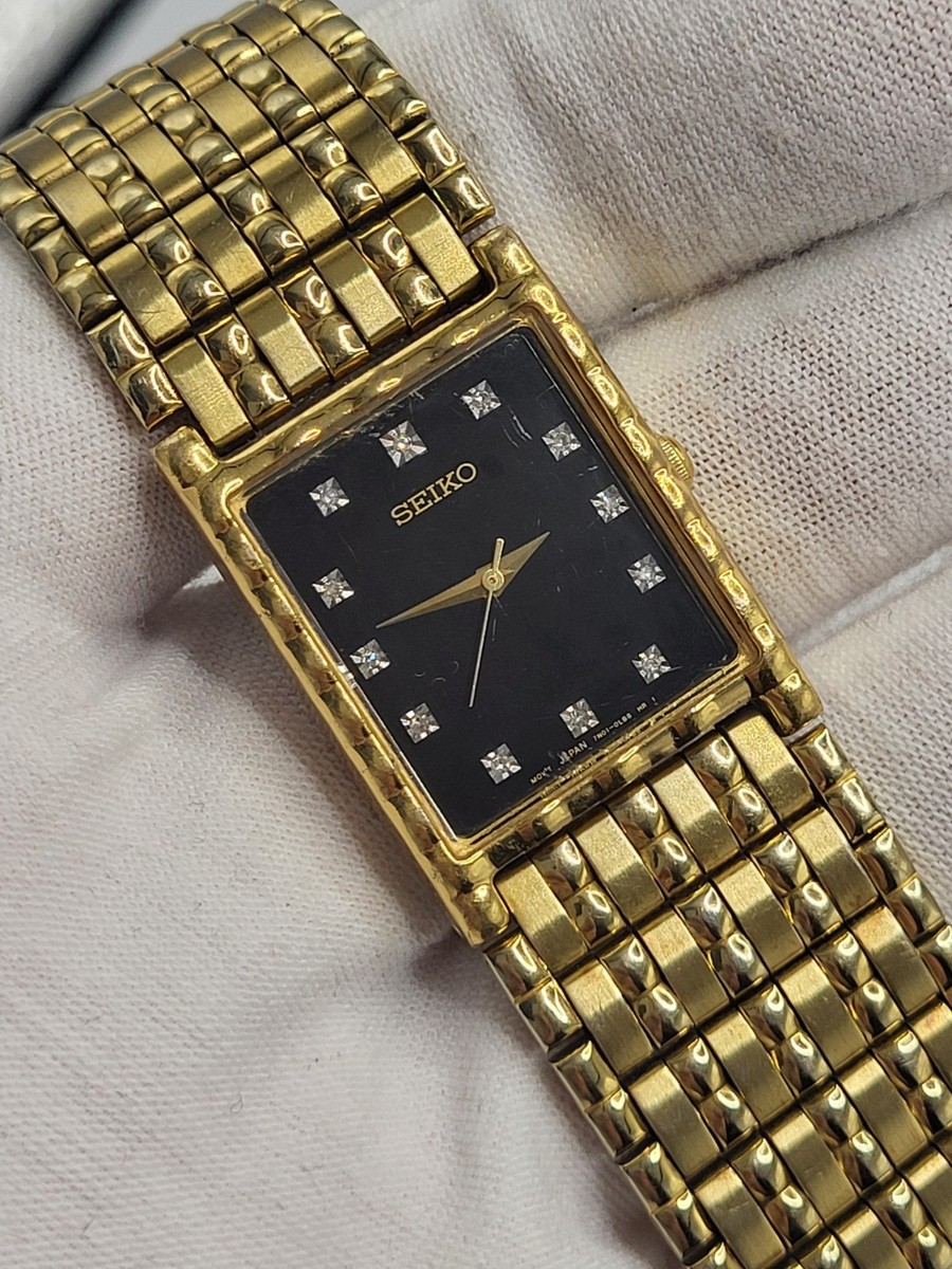1990's Vintage Men's Seiko Unisex Diamond Gold Tank Quartz