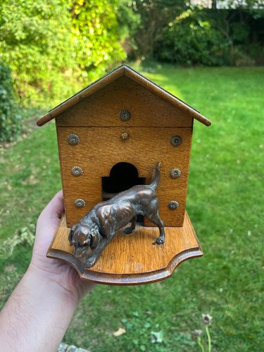 Musical Box Dog Kennel Cigar Humidor 19th Century Bronze Antique Black Forest - Picture 2 of 14