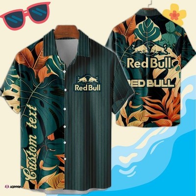 Green Floral Red Bull Vintage Hawaiian Button Down Shirt,summer top for fan