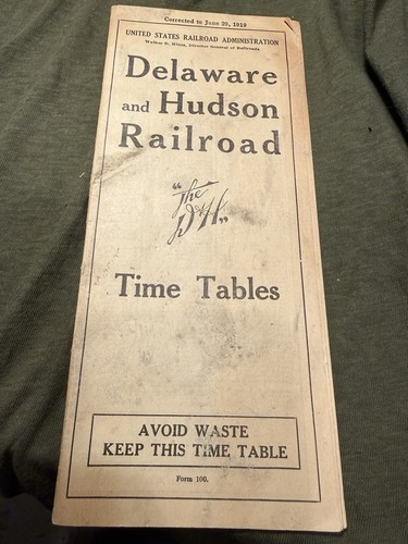 Delaware and Hudson Railroad. June 29, 1919.  Timetable. Susquehanna Division