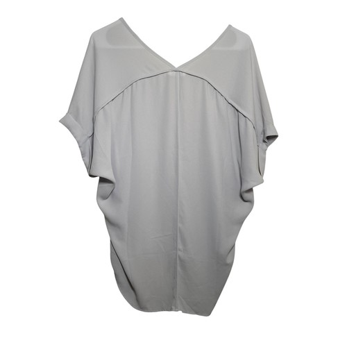 Blusa exuberante para mujer gris medio cuello en V transparente manga corta top ligero - Imagen 5 de 9