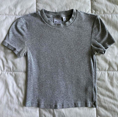 Aritzia TNA HomeStretch  Rib Waist T-Shirt Cropped Heather Chrome Grey size XS