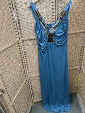 Apricot Turquoise V Neck maxi dress With Black And Gold Embellishment Size L