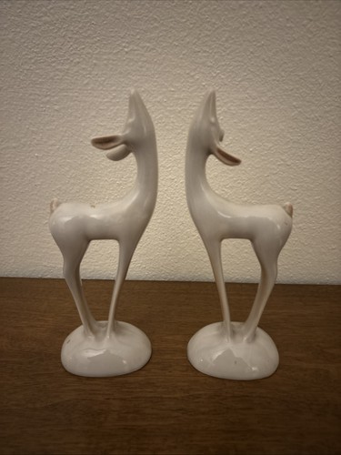 Roselane Pottery Pasedena California 8” Tall Deer Cream & Brown - 1 Missing Ear