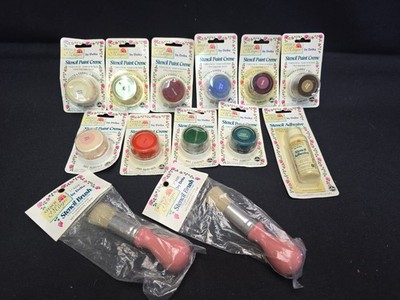 Vintage Stencil Paint Crème Brushes & Adhesive By Delta Stencil Magic NOS