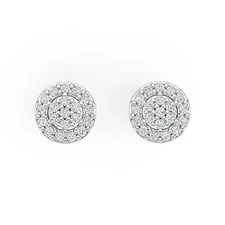 Sterling Silver Round Cluster Stud Earrings with White Topaz or Moissanite