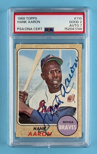 1968 Topps #110 Hank Aaron Signed PSA/DNA - PSA 2 AUTO 7