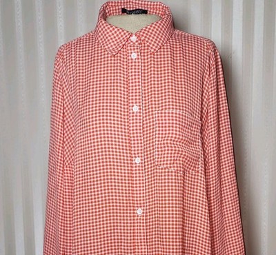 Roamans Sz 18W Button Down Shirt Red White Check Work Job Office Career Blouse 