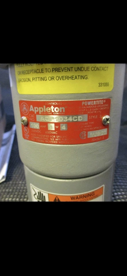 APPLETON 100 AMP 3W 4P PLUG ACP1034CD  NEW IN BOX MATES WITH ADR1034  - Image 3 of 3