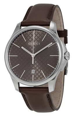 Gucci G-Timeless Brown Dial Brown Leather Strap Date Quartz Mens Watch YA126318