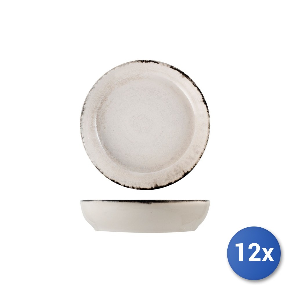 12X H&H Artisanal Stoneware Deep Plates Decorated With Gray Edge 20 Cm