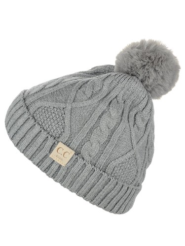 C.C Kids' Cable Knit Soft Single or Double Pom Fuzzy Lined Cuff CC Beanie - Picture 65 of 87