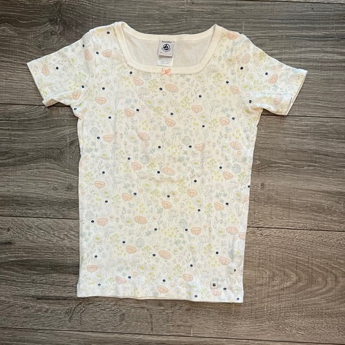 Petite Bateau Pajama Set Girl's size 8 White Cotton Floral Print Tee Shorts - Picture 3 of 16