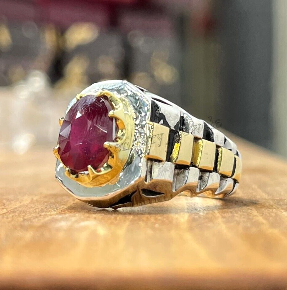 Natural Ruby Gemstone With 925 Sterling Silver Ring For Men's Ring Men