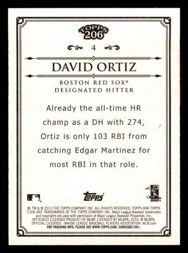 2010 Topps 206 #4 David Ortiz - Picture 2 of 2