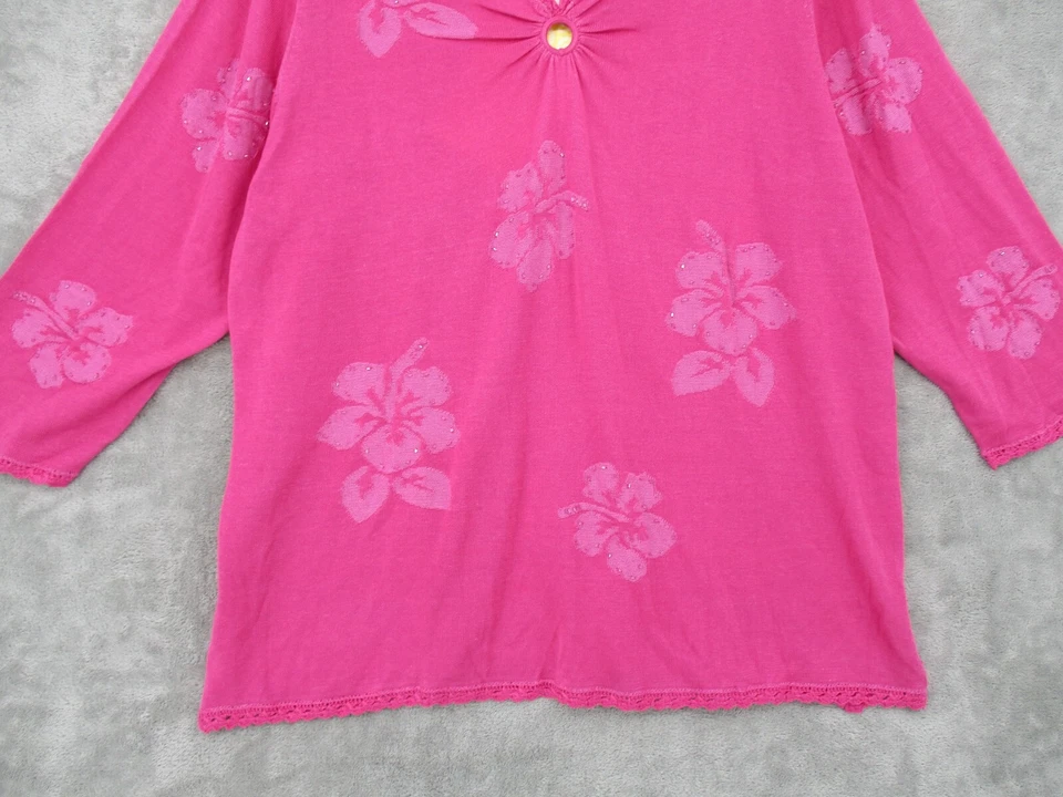 Quacker Factory Sweater 1X Tropical Silk Blend Floral Beaded Art to Wear Knit - Image 4 of 4