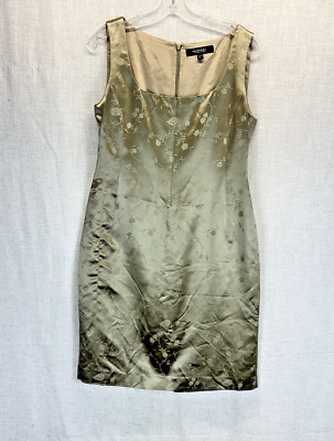 Emanuel Ungaro Sheath Dress Womens 10 Gold Floral Jacquard Metallic Cocktail