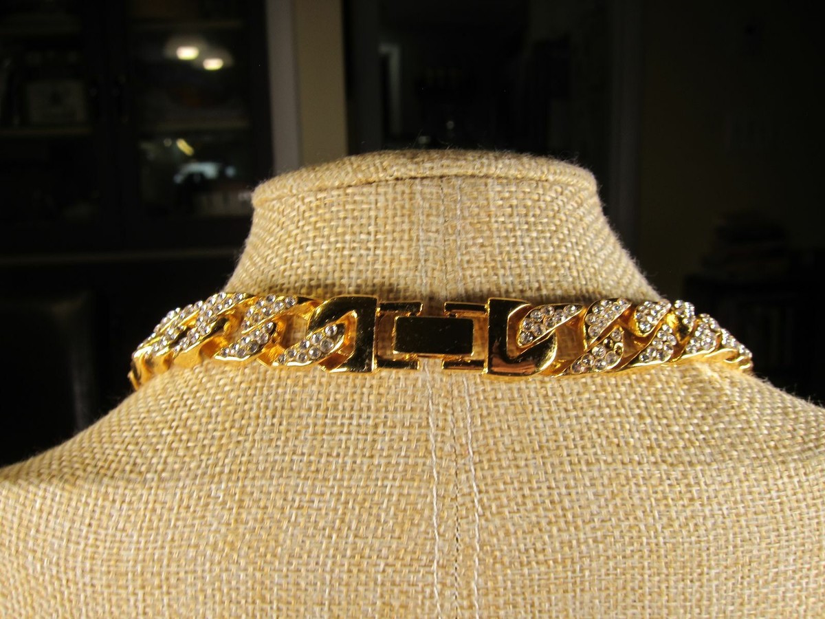 Big, heavy 7 oz. gold-tone chain bling rhinestone encrusted