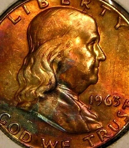 1963-D FRANKLIN HALF DOLLAR TONED UNCIRCULATED