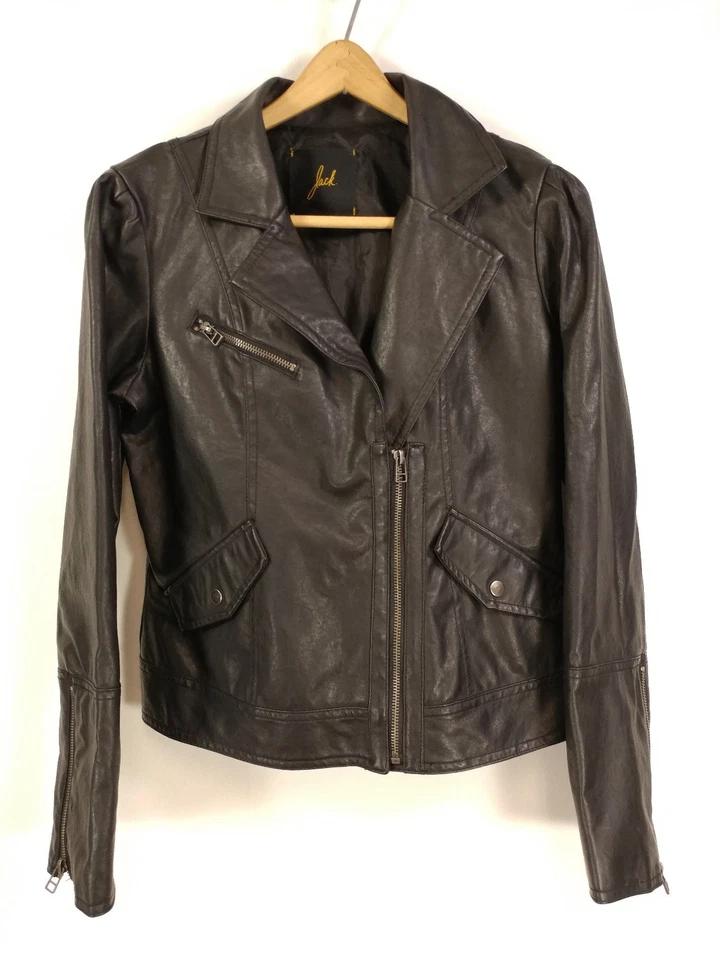 Jack para mujer. Chaqueta de moto negra de imitación plisada talla mediana 19" pecho Foto 3 de 4