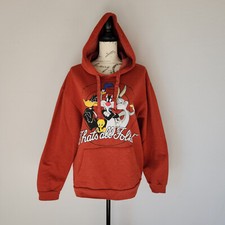 Looney Tunes That's All Folks Youth XXL 19 Hoodie Sweatshirt Pocket Orange-Red