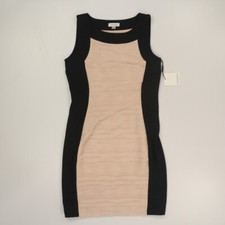 Calvin Klein Womens Sleeveless Textured Panel Sheath Dress Size8 Black Beige NWT