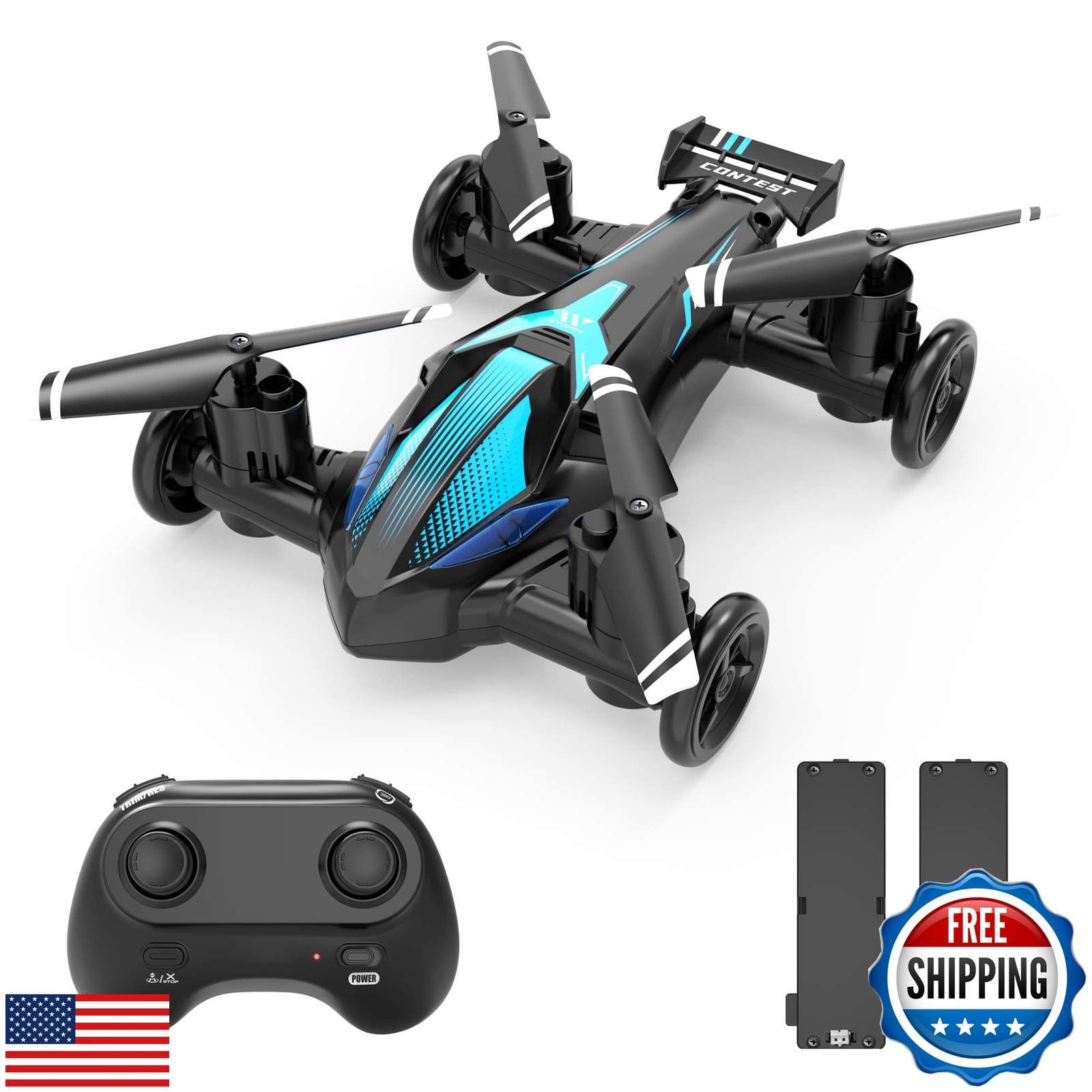 Kids Drone with Remote Control, Air & Ground Dual Mode, LED Lights, Gift for Boys Girls-image