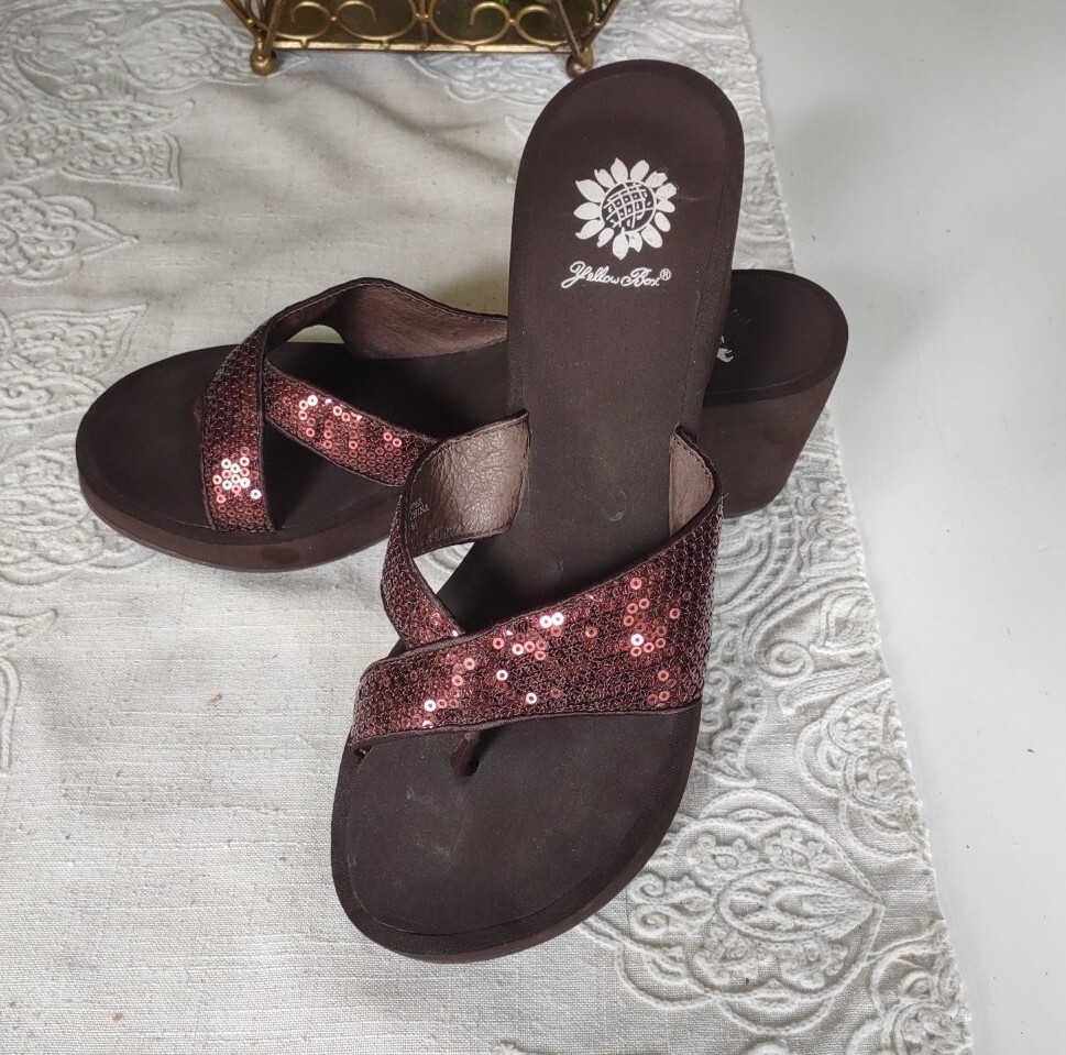 Yellow Box flip flops sandals Women's Sequin Size Platform