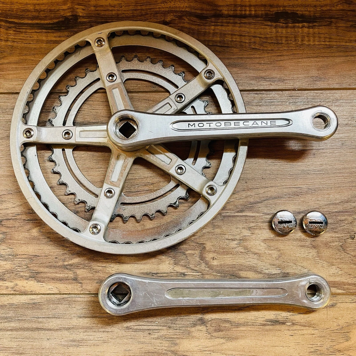 Vintage 1980 Motobecane Crankset 170 52 40 Silver Chainguard