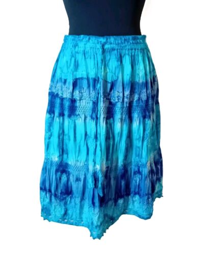 Women's Boho Skirt Blue Tie Dye Mix Free Size Casual Lightweight Summer Holidays