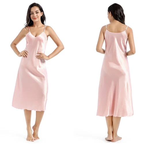 Sexy Satin Silk Robe Dress Sleepwear Lingerie Long Nightdress Nightgown - Bild 17 von 41