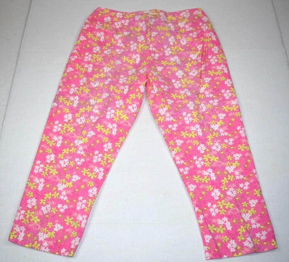 Pantalones Lilly Pulitzer Vintage Talla 12 Años 90 Burbuja Goma Rosa Hipopótamos Salpicaduras Amarillas Foto 3 de 4