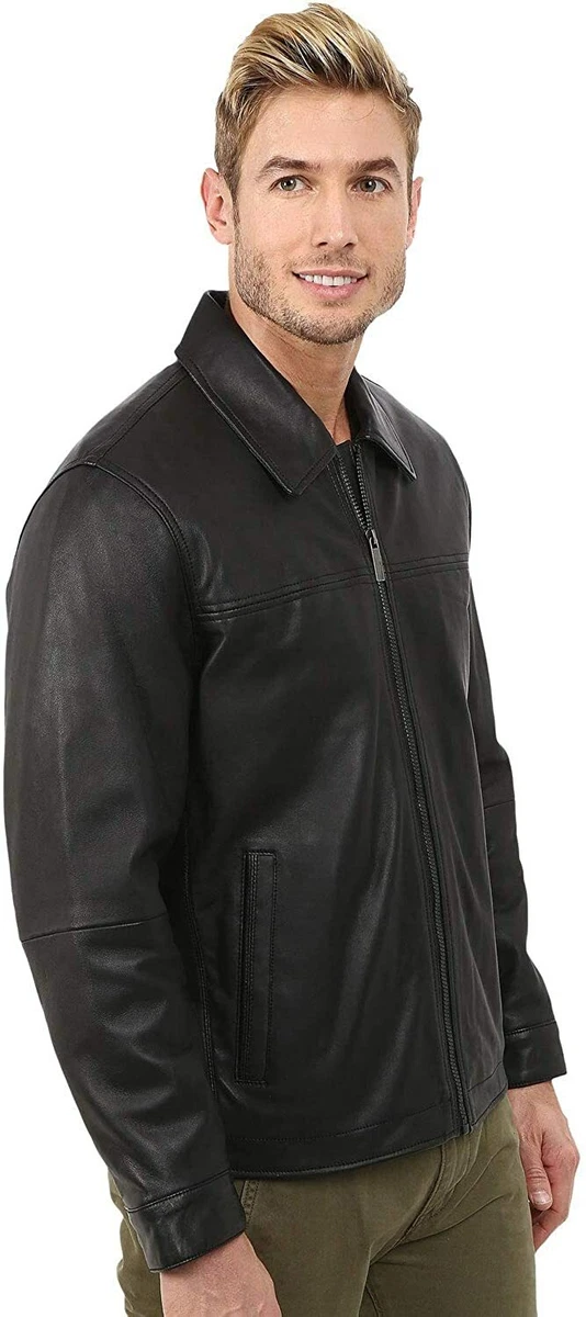 RRP 595 PERRY ELLIS Open Bottom Men s Lambskin Leather Padded