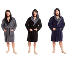 Dressing Gown Mens Fleece Gowns Hooded Bath Robe Black Grey Robes Bathrobe
