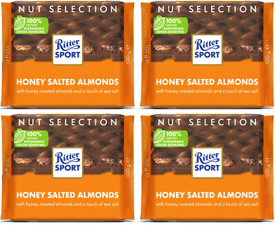 4 RITTER SPORT HONEY SALTED ALMONDS Chocolate Bars German Sweets 100g 3.5oz