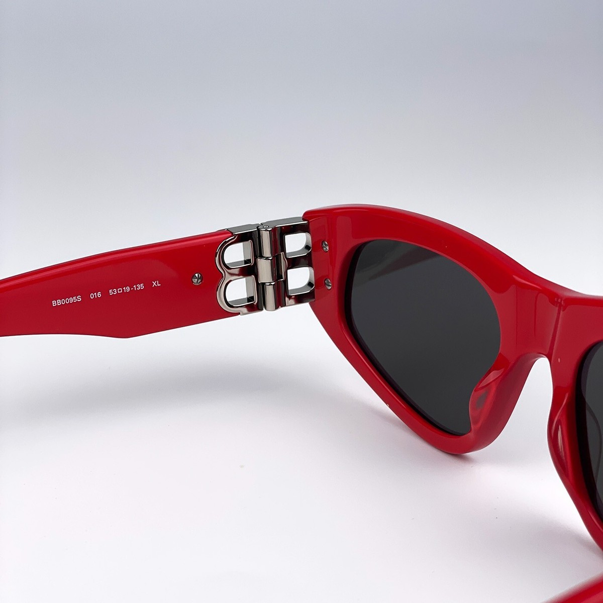 Balenciaga Women Sunglasses Red Silver Logo Grey Cat Eye
