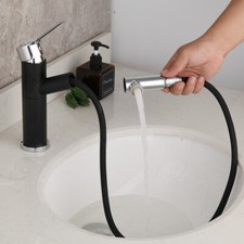 Chrome Black Pull Out Bathroom Sink Faucet Single Handle Deck Mount Mixer Tap