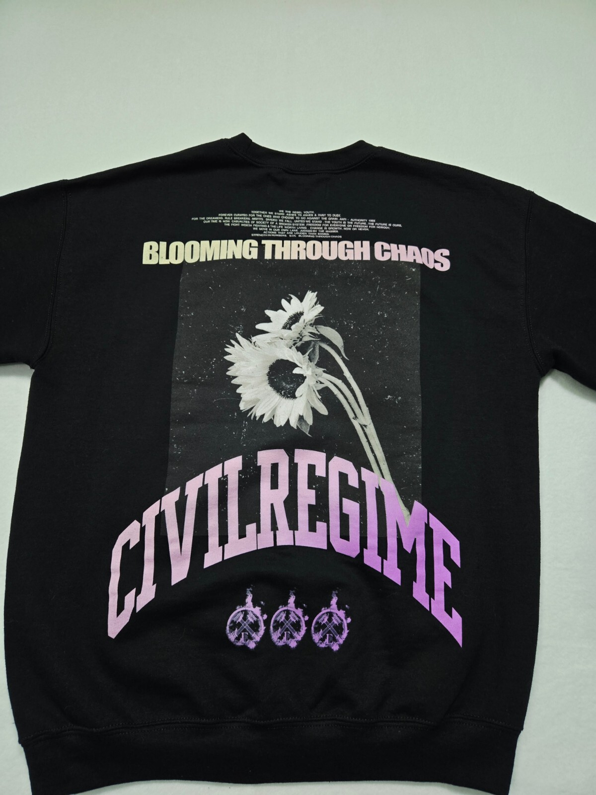 Civil Regime Sweatshirt Unisex Black Medium 206 Blooming Through Chaos Crewneck image 4