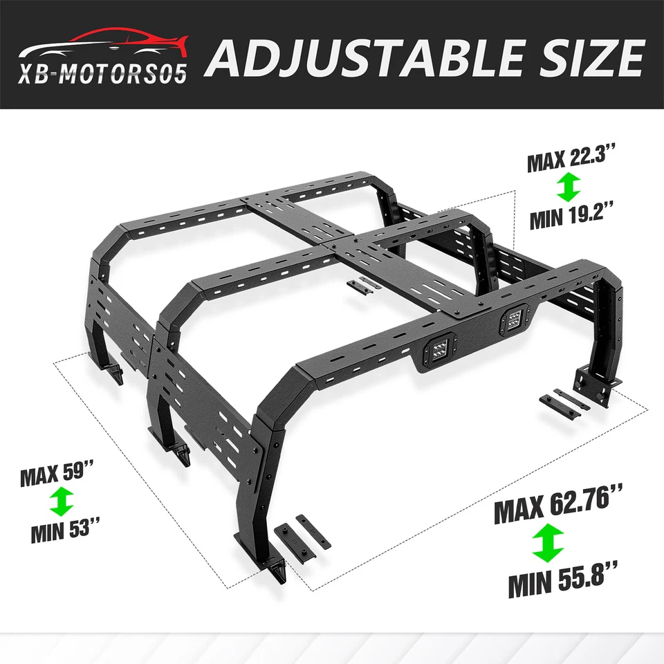 22.3"1000lbs High Bed Racks Truck Cargo Carrier for F150/Tundra/Tacoma/Colorado - Image 3 of 4