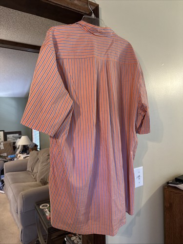 Saddlebred Mens 3XLT Orange Blue Stripe Short Slv. ButtonUp Pocket EasyCare Tall - Picture 4 of 4