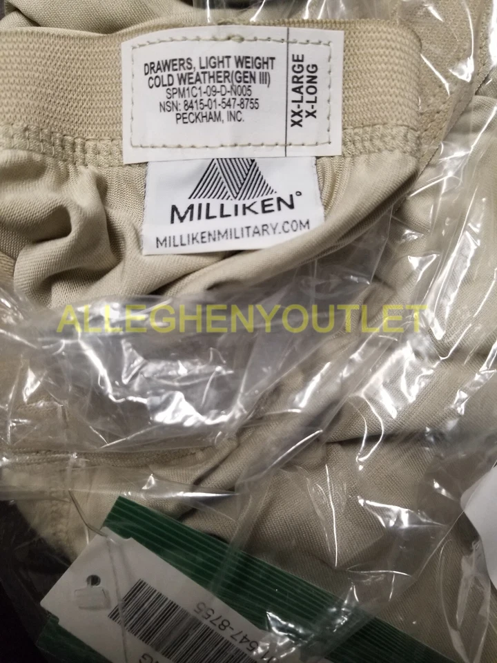 Milliken ECWCS Gen 3 Lvl 1 Lightweight Drawers Underwear Bottom Sand 2XL/XL NWT - Image 3 of 4