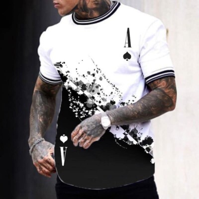 Mens Graphic Tees Casual Short Sleeve Slim Fit Crewneck Tshirt 3D Poker Pattern