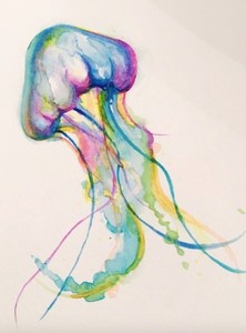 Details About Original Colorful Hand Painted Watercolor Jellyfish Extremely Detailed
