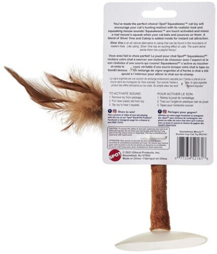 Spot Squeakeeez Mouse Catnip Cat Toy Suction Realistic Sound