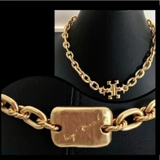 Tory Burch Signature Bar Chain Gold Logo New