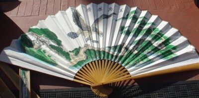 Vintage Bamboo Wall Hanging Large Hand Fan Hand Painted Chinese Great Wall Eagle