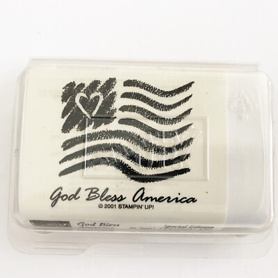 Stampin' Up! God Bless America 2001 NEW Rubber Stamp Wood Mounted USA Flag Heart