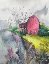 Watercolor Countryside Painting Original Rural Landscape Wa