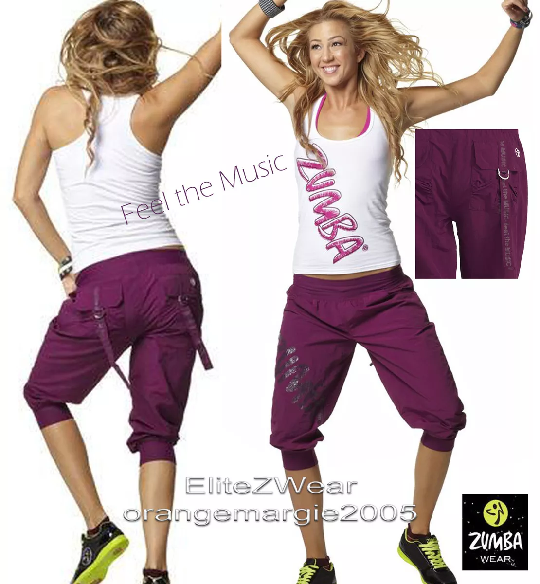 ZUMBA CARGO CAPRI PANTS+Racerback Top Tee Tank DANCE FITNESS! S M L XL-2  Pc.Set