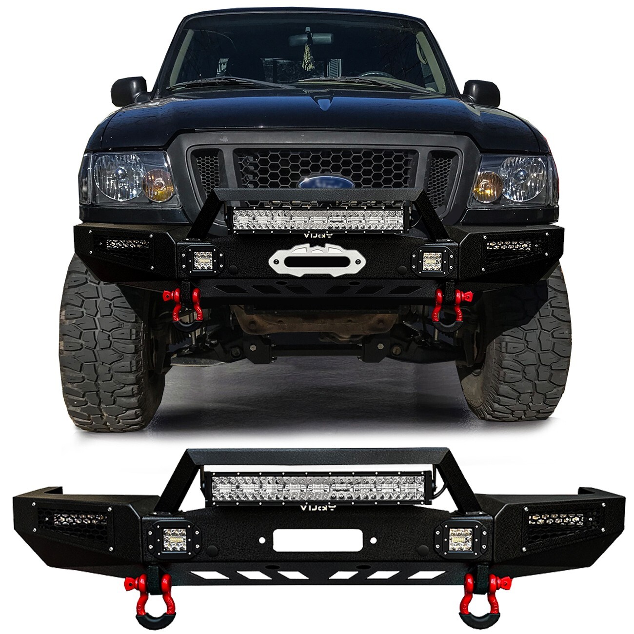 Vijay For 1993-1997 Ford Ranger Steel Front Bumper w/Winch Plate&LED ...